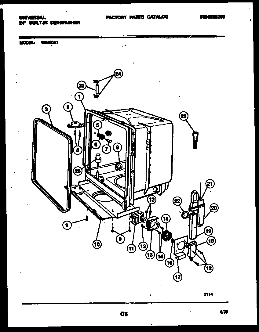 Tappan DB400A1 tub and frame parts diagram
