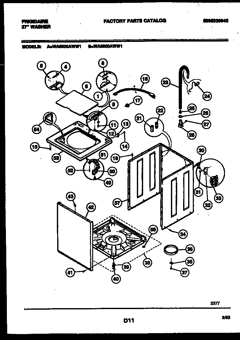 Frigidaire WA6500ADD1 cabinet parts diagram