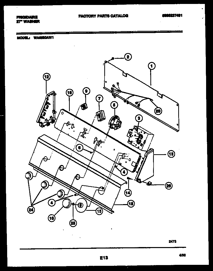 Frigidaire WA6520AW1 console and control parts diagram