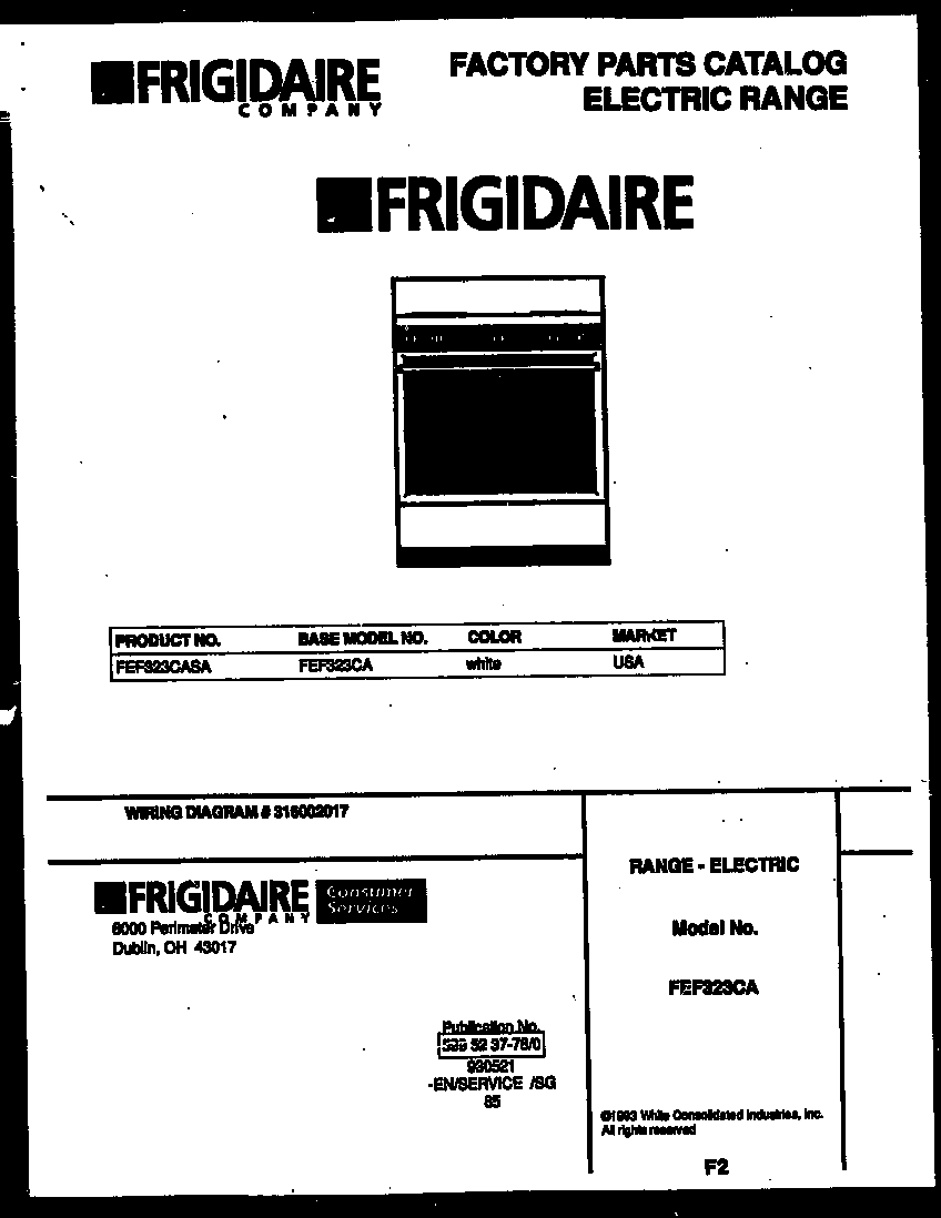 Frigidaire FEF323CASA cover diagram