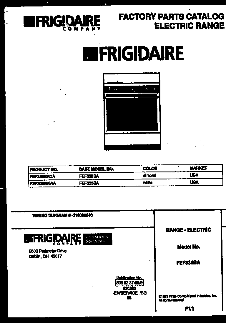 Frigidaire FEF335BAWA cover diagram