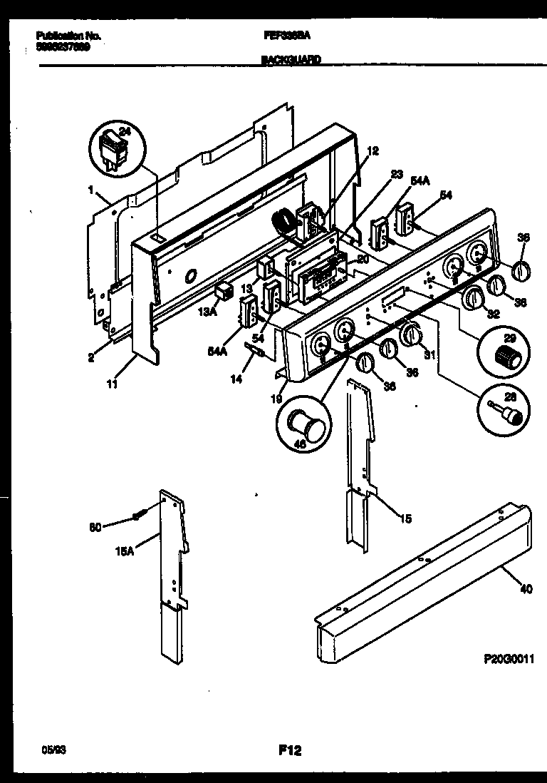 Frigidaire FEF335BAWA backguard diagram