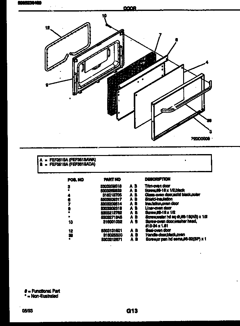 Frigidaire FEF351SAWA door parts diagram