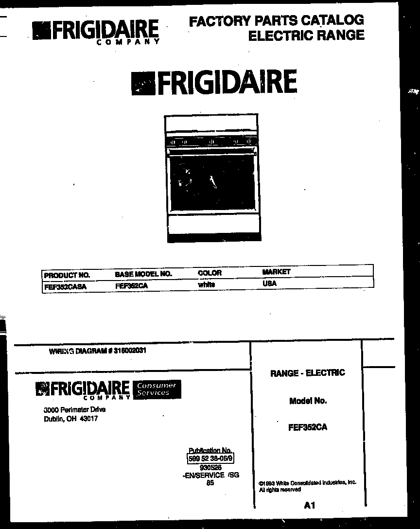 Frigidaire FEF352CASA cover diagram