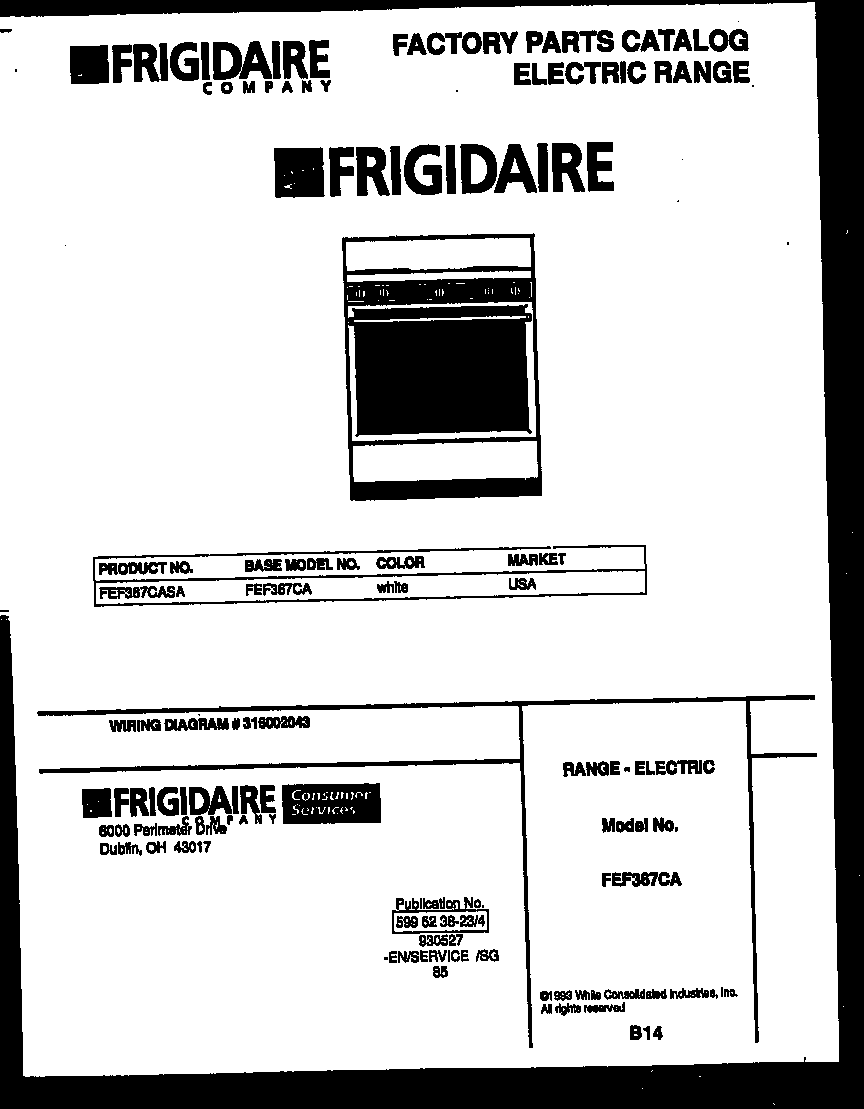 Frigidaire FEF367CASA cover diagram