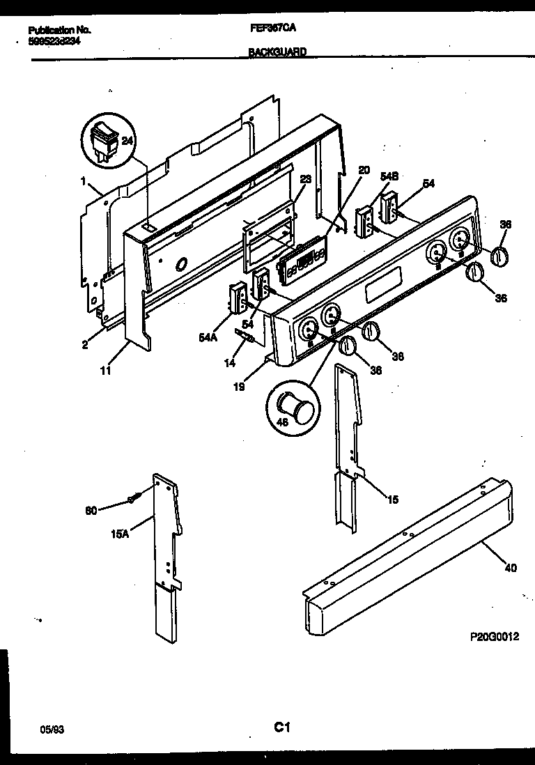 Frigidaire FEF367CASA backguard diagram