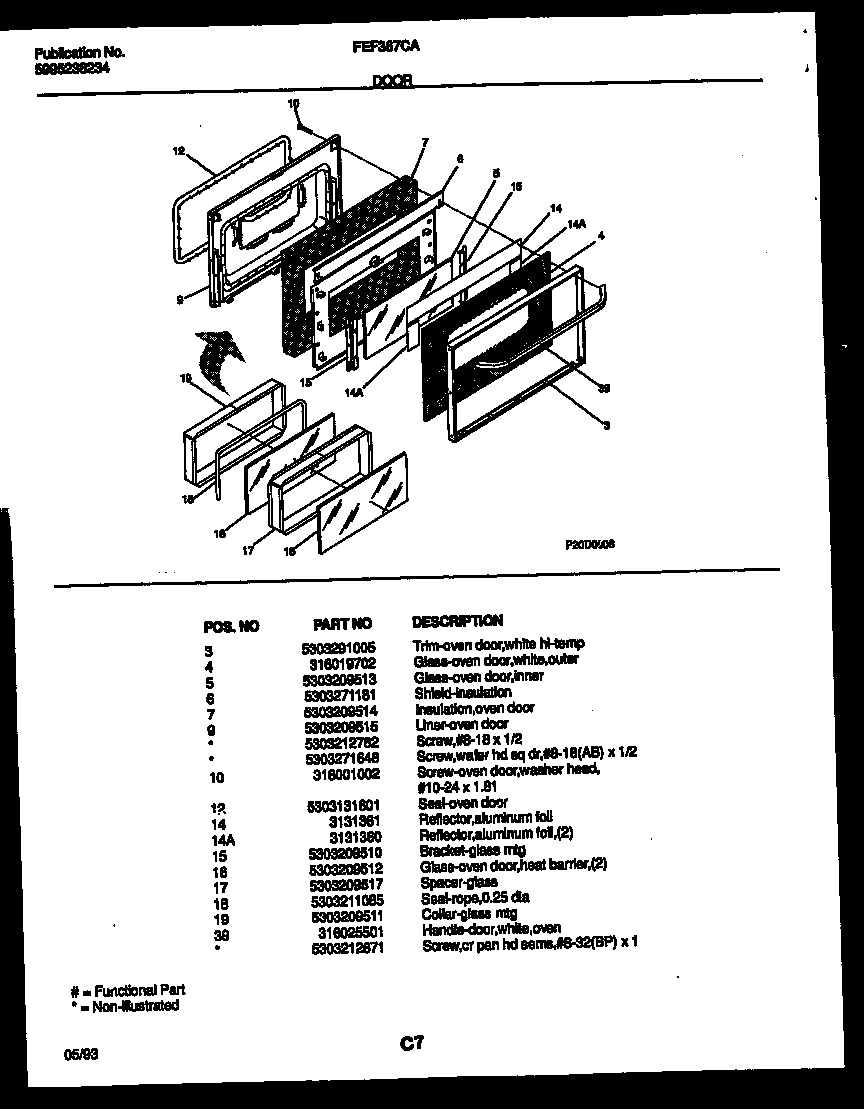 Frigidaire FEF367CASA door parts diagram