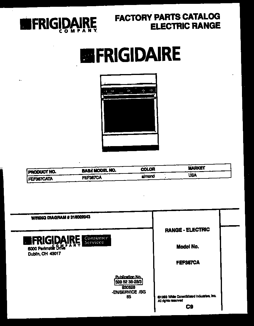 Frigidaire FEF367CATA cover diagram