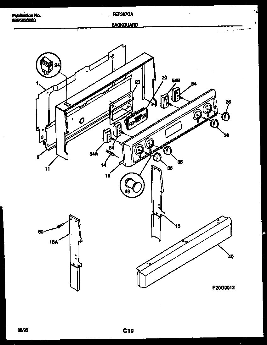 Frigidaire FEF367CATA backguard diagram