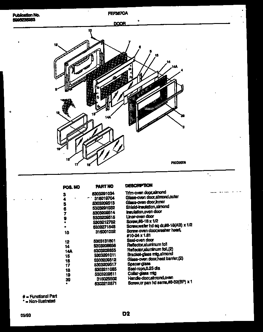 Frigidaire FEF367CATA door parts diagram
