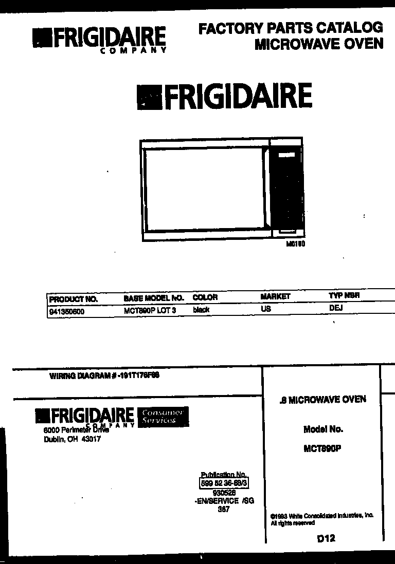 Frigidaire MCT890P3 front cover diagram