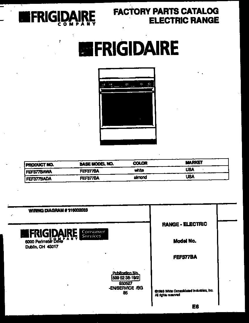 Frigidaire FEF377BAWA cover diagram
