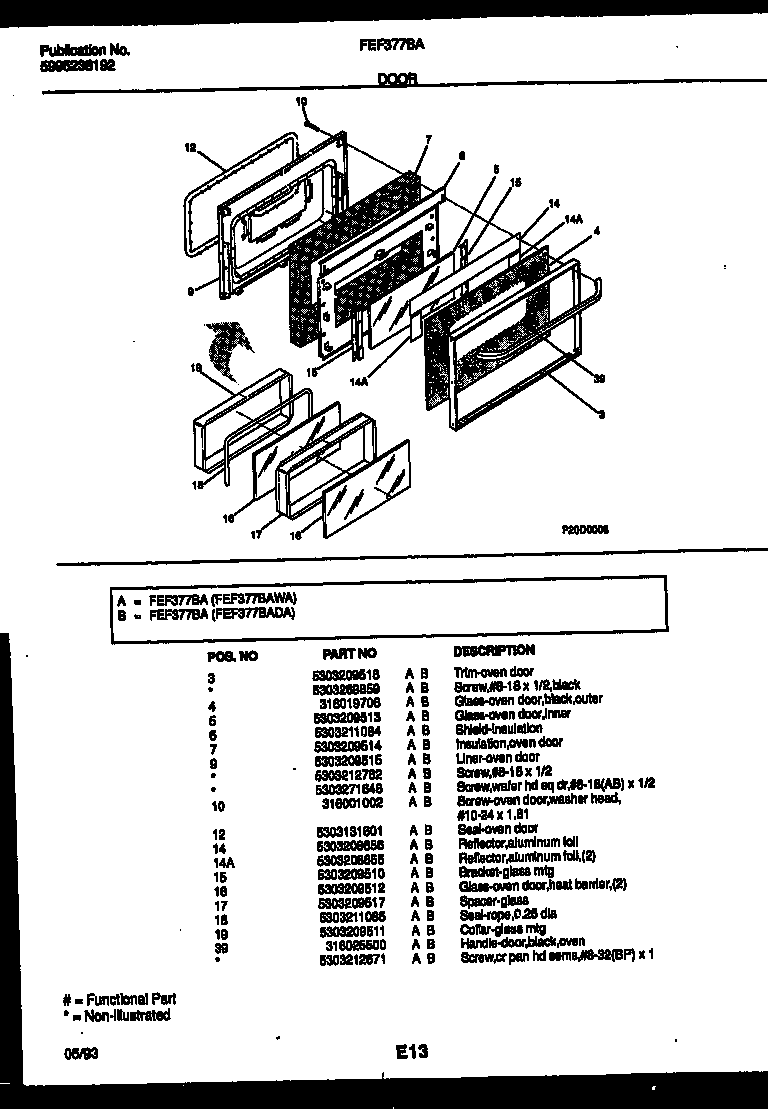 Frigidaire FEF377BAWA door parts diagram