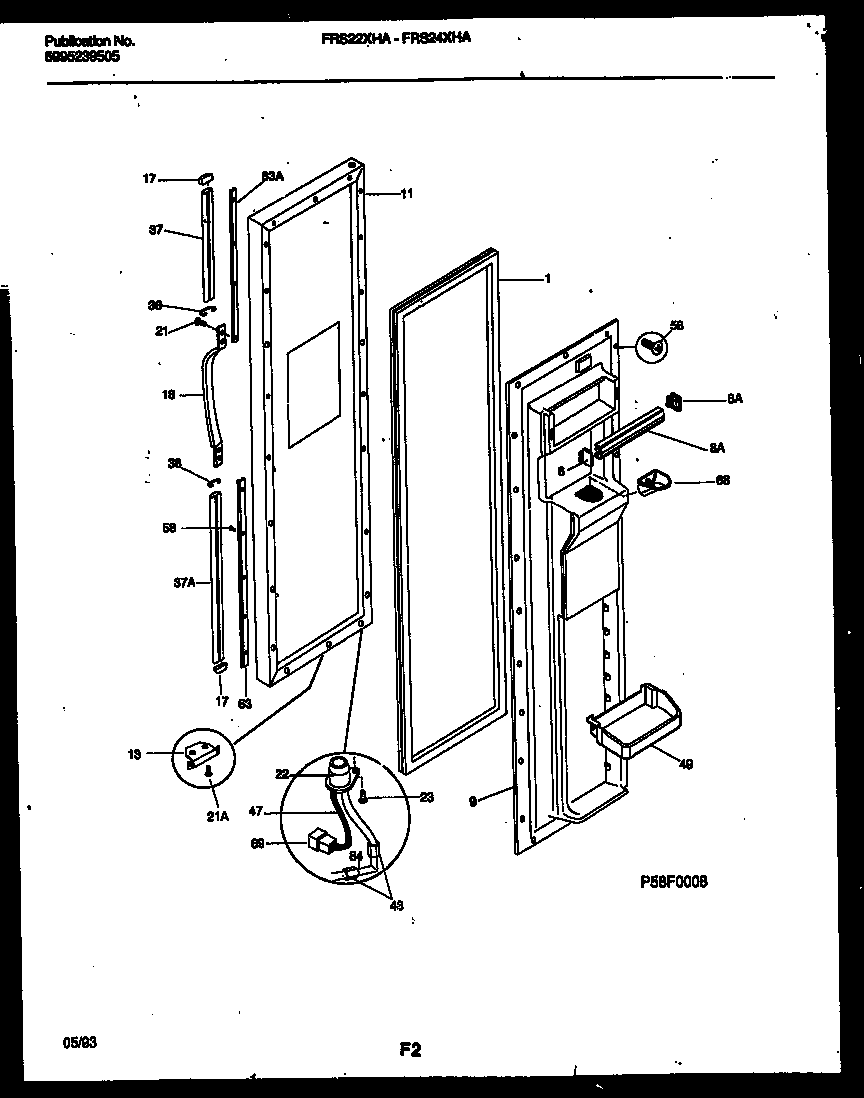 Frigidaire FRS22XHAD0 freezer door parts diagram