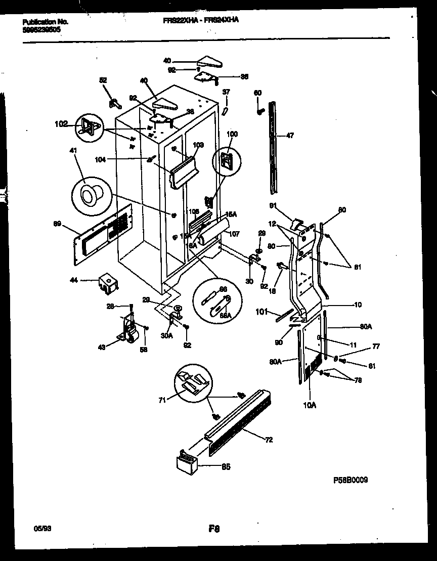 Frigidaire FRS22XHAD0 cabinet parts diagram