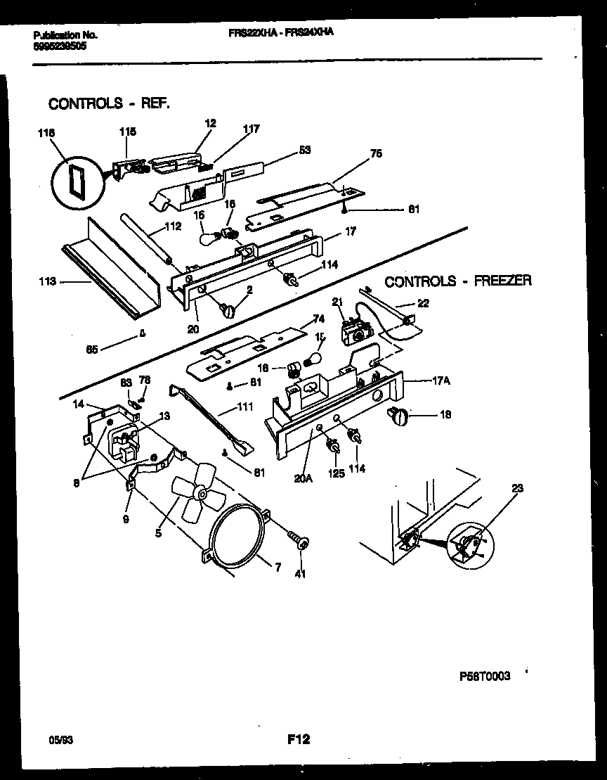 Frigidaire FRS22XHAD0 refrigerator control assembly, damper control assembly and f diagram