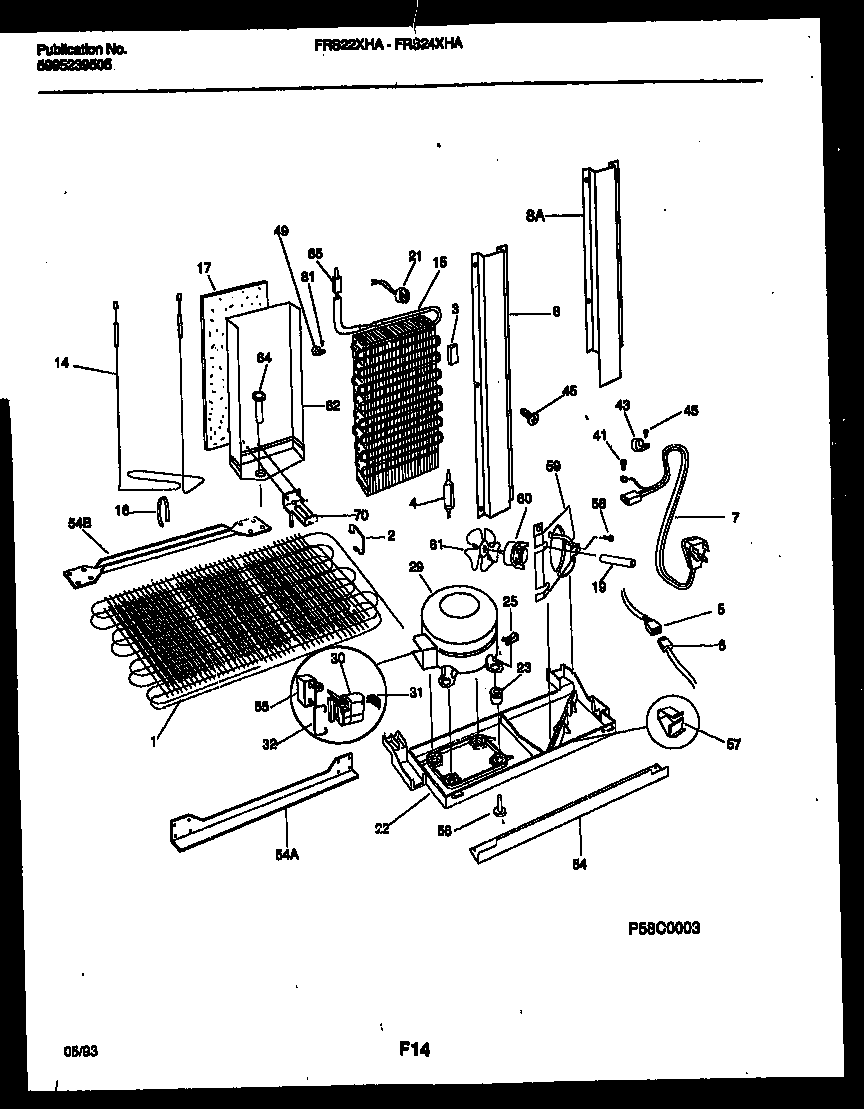 Frigidaire FRS22XHAD0 system and automatic defrost parts diagram