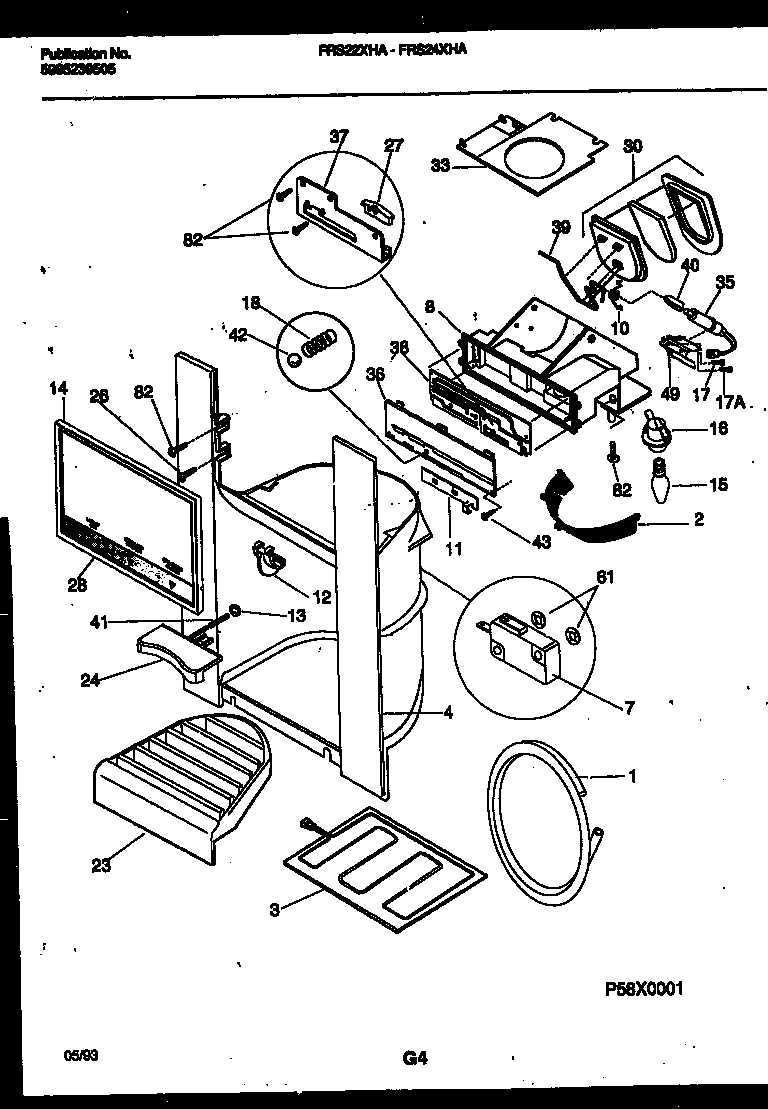 Frigidaire FRS22XHAD0 ice door, dispenser and water tanks diagram