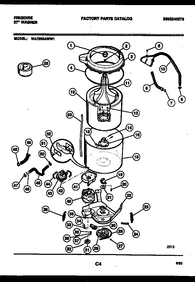 Frigidaire WA7200AWW1 tub detail diagram