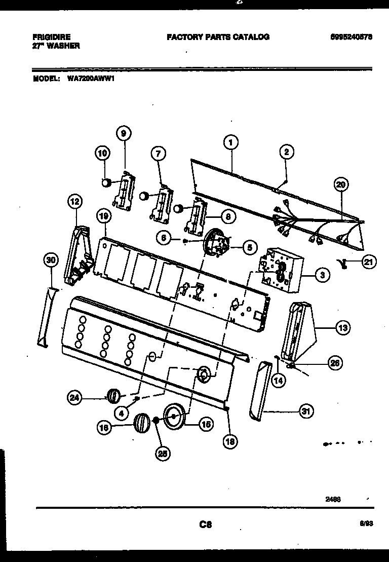 Frigidaire WA7200AWW1 console and control parts diagram
