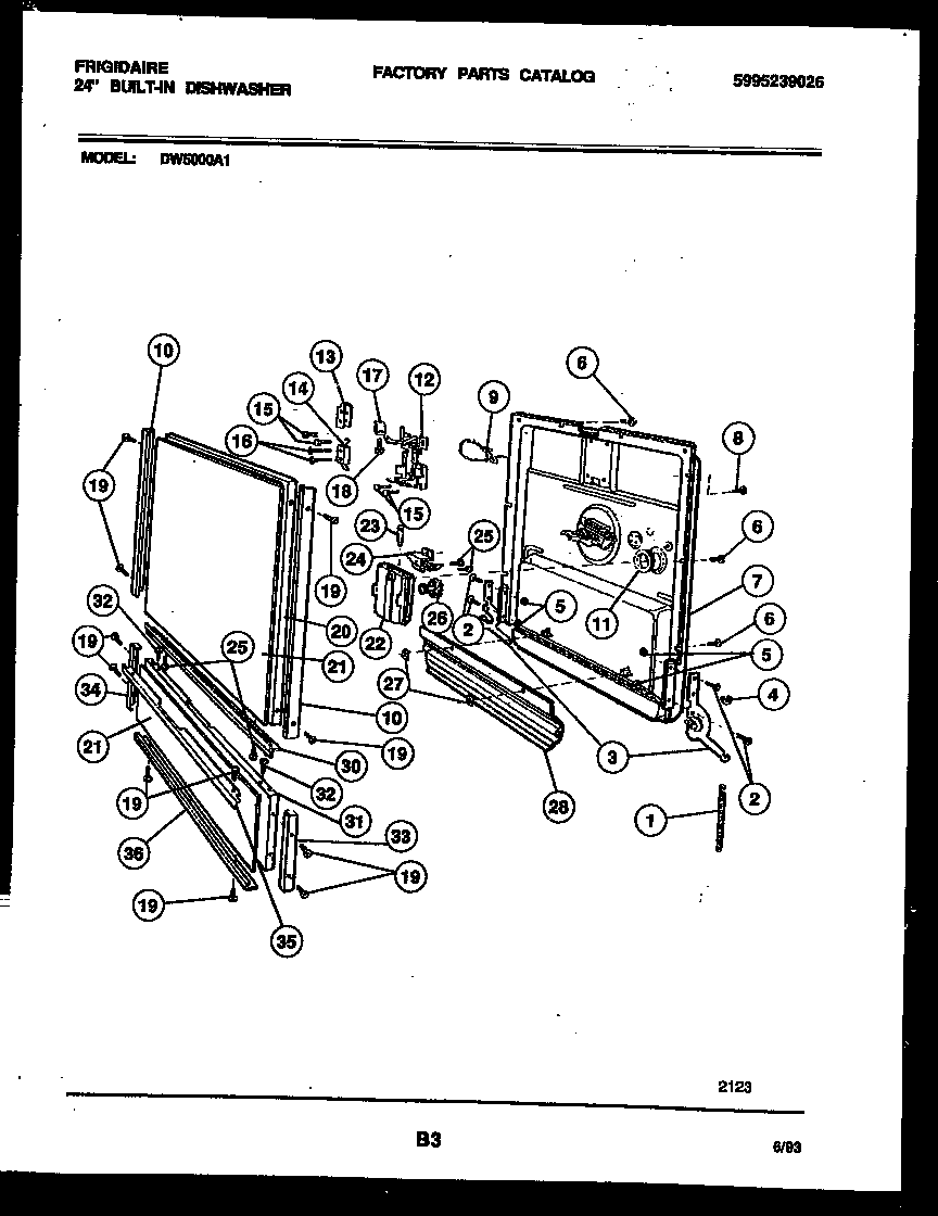 Frigidaire DW5000A1 door parts diagram