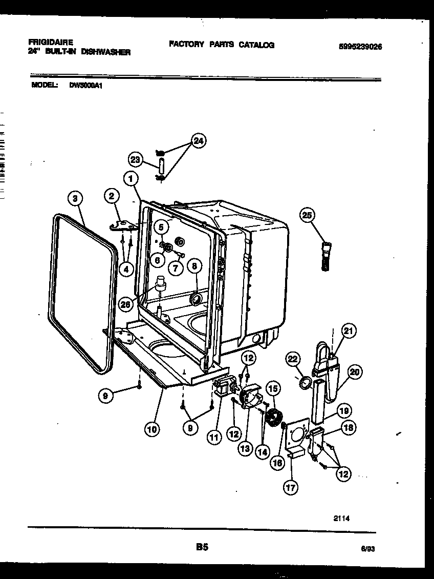 Frigidaire DW5000A1 tub and frame parts diagram
