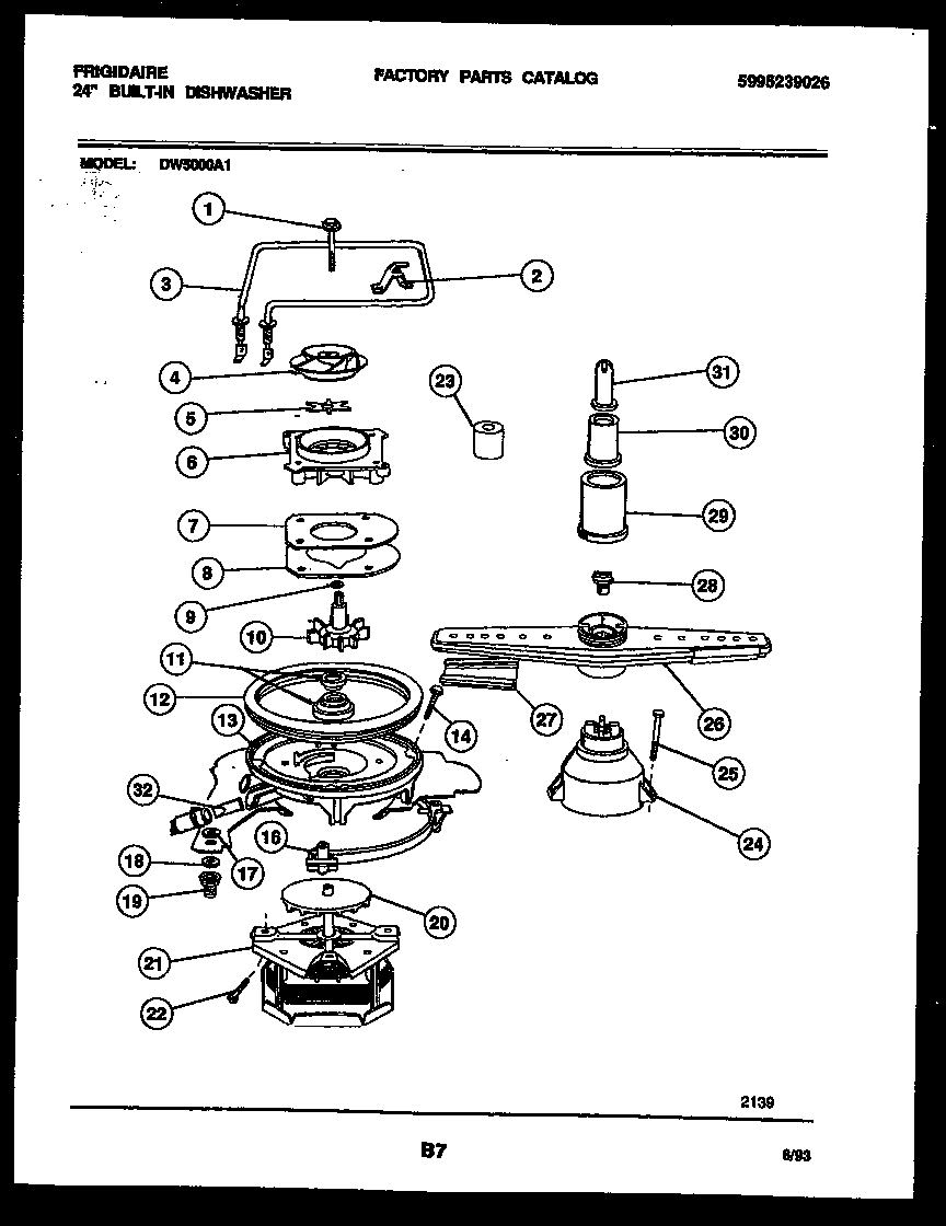 Frigidaire DW5000A1 motor pump parts diagram