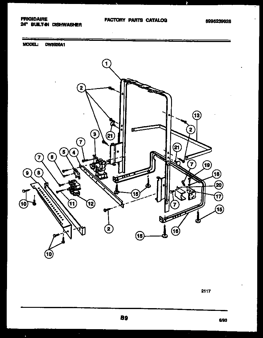 Frigidaire DW5000A1 power dry and motor parts diagram