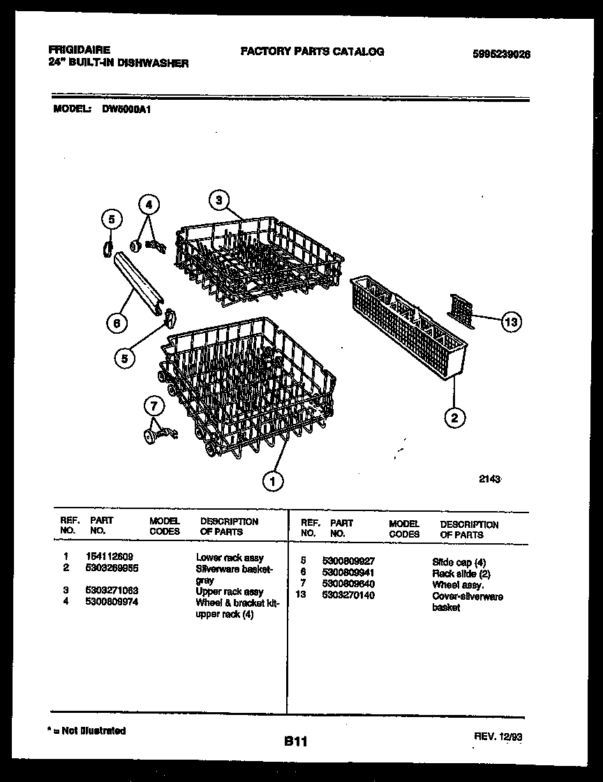 Frigidaire DW5000A1 racks and trays diagram