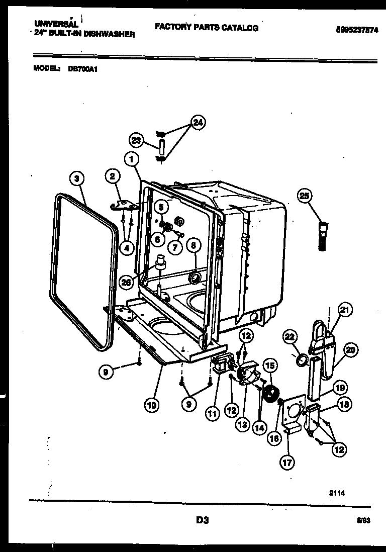 Kelvinator DB700AW1 tub and frame parts diagram