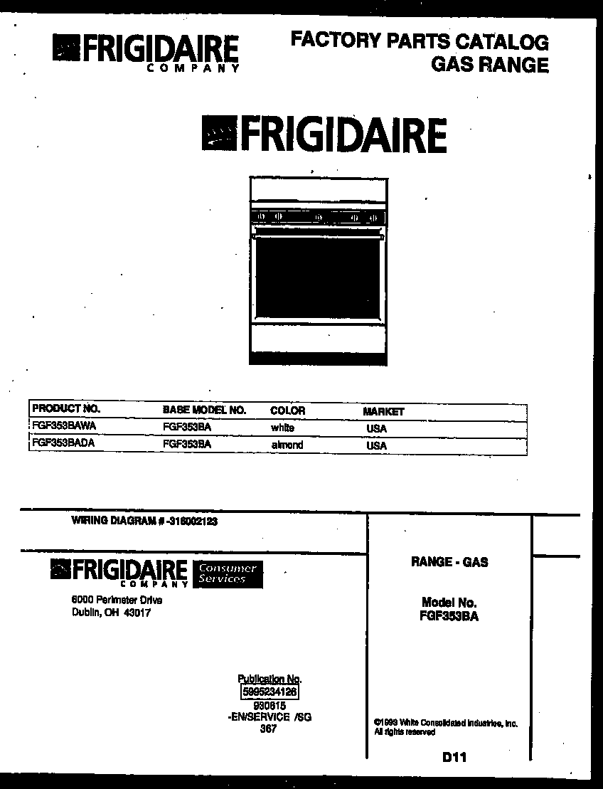 Frigidaire FGF353BADA cover diagram