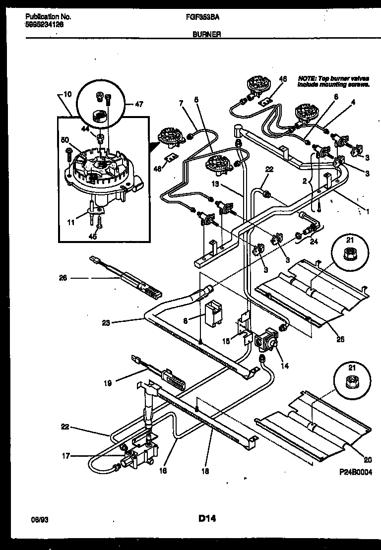Frigidaire FGF353BADA burner, manifold and gas control diagram