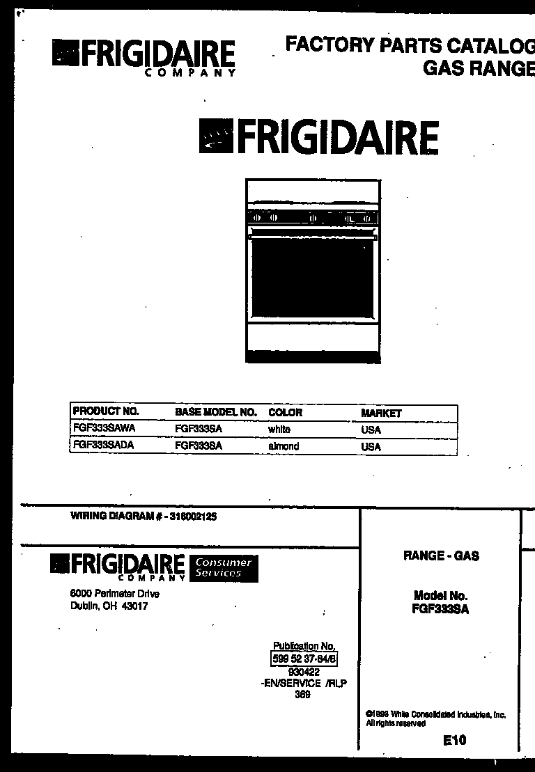 Frigidaire FGF333SADA cover diagram