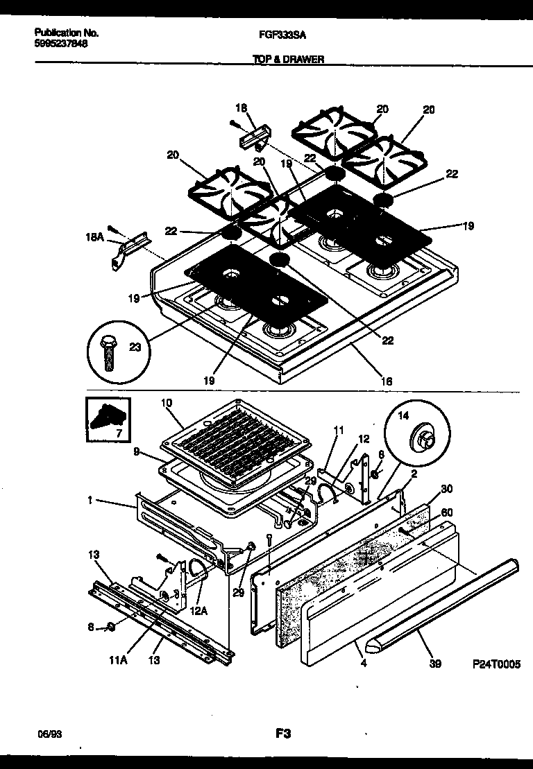 Frigidaire FGF333SADA cooktop and broiler drawer parts diagram