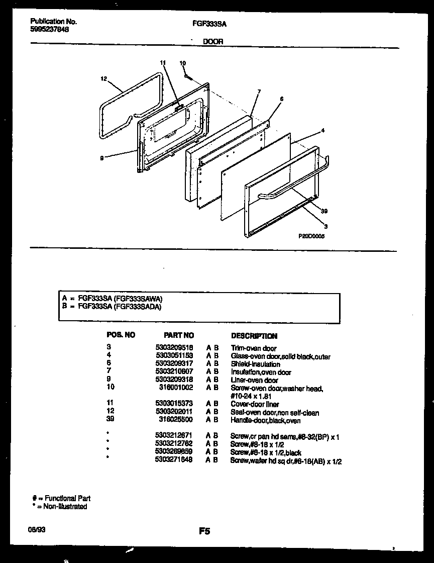 Frigidaire FGF333SADA door parts diagram