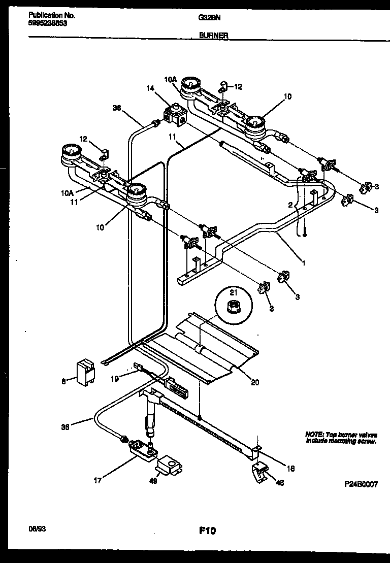 Frigidaire G32BNL5 burner, manifold and gas control diagram