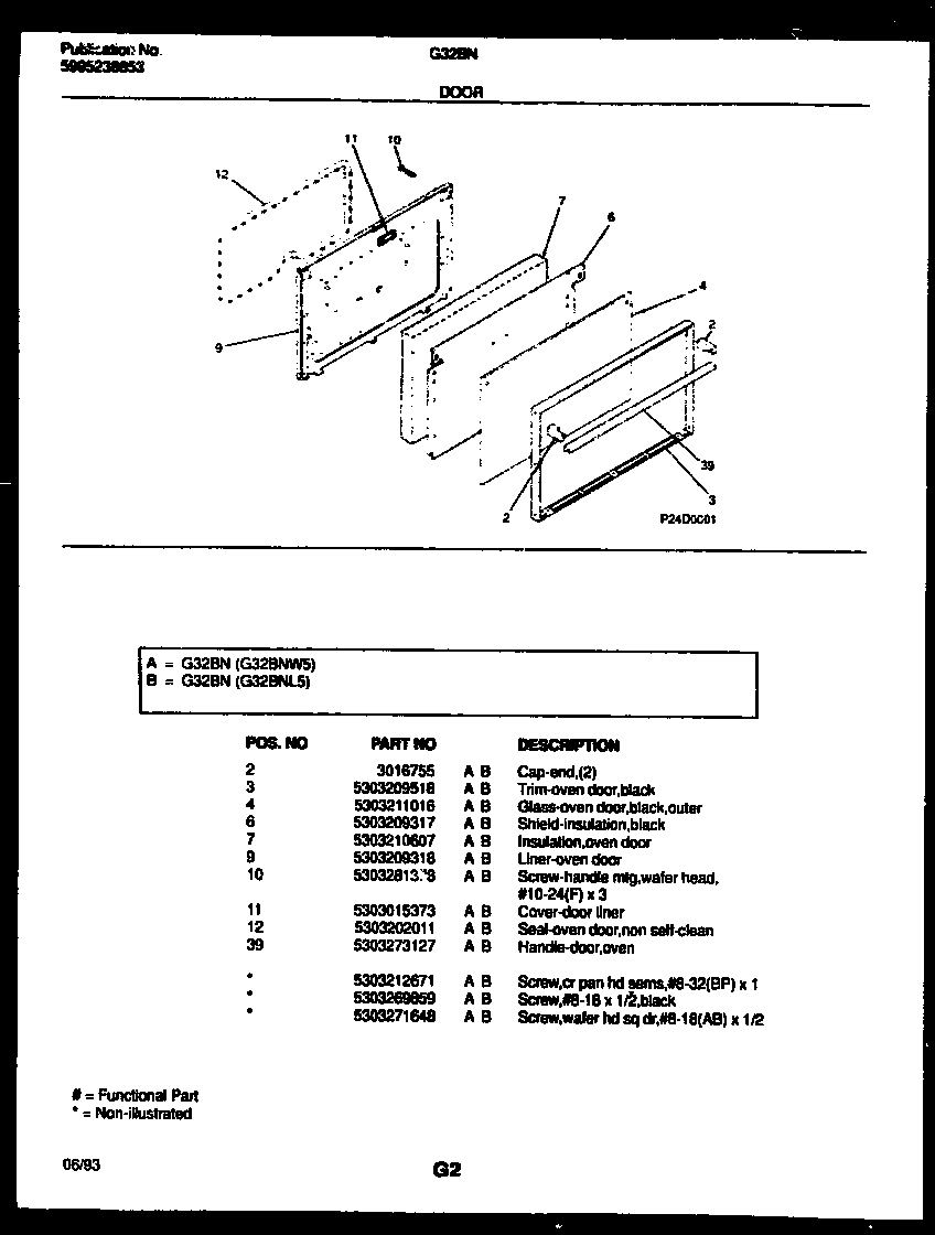 Frigidaire G32BNL5 door parts diagram
