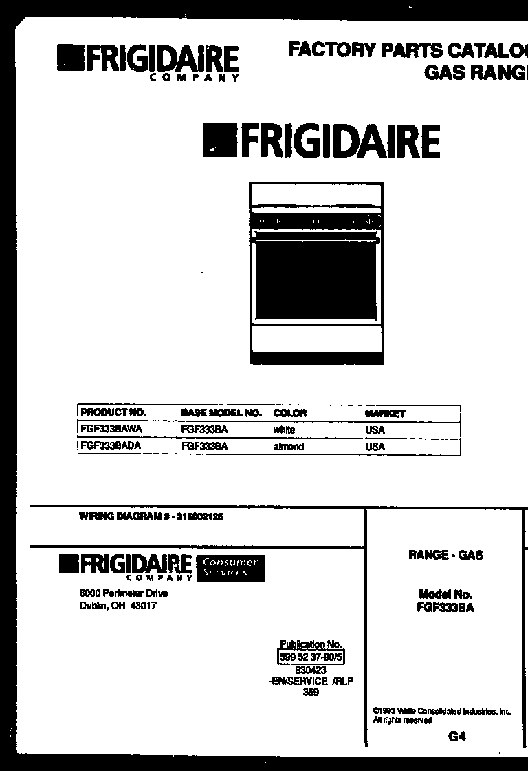 Frigidaire FGF333BAWA cover diagram