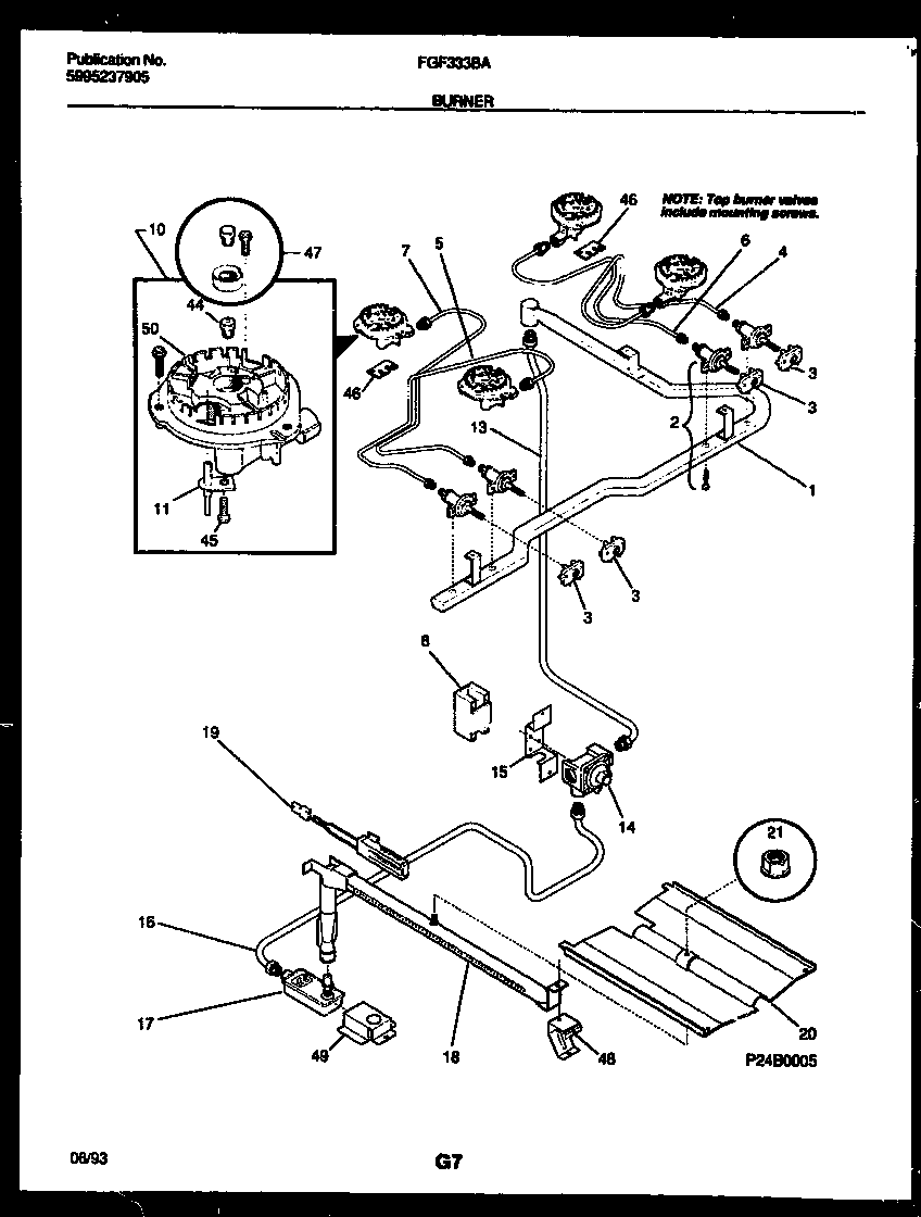 Frigidaire FGF333BAWA burner, manifold and gas control diagram