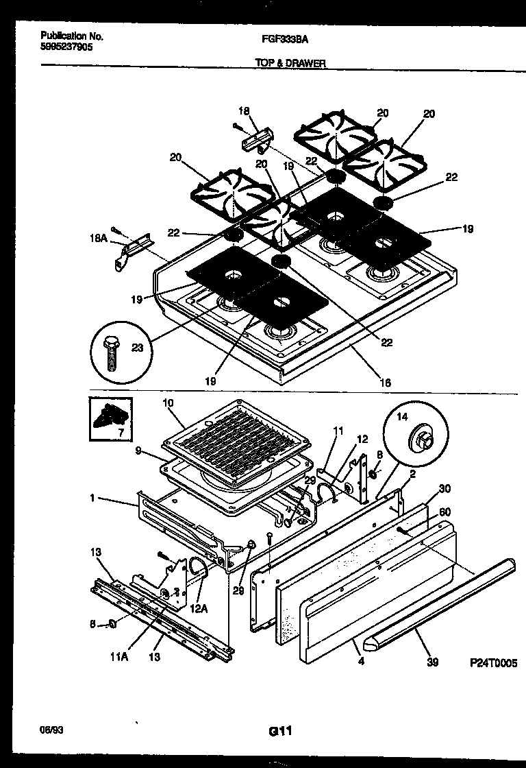 Frigidaire FGF333BAWA cooktop and broiler drawer parts diagram