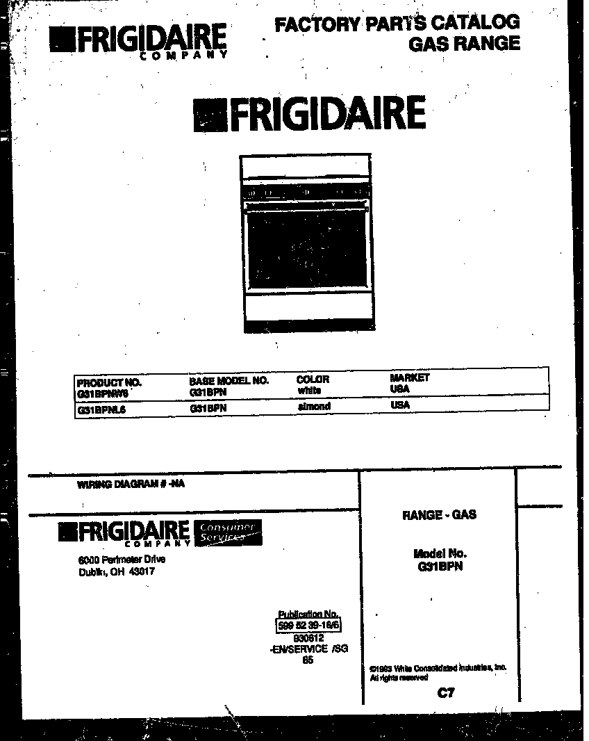 Frigidaire G31BPNW6 cover diagram