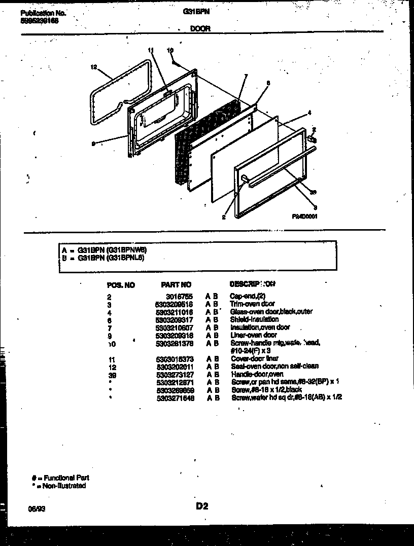 Frigidaire G31BPNW6 door parts diagram
