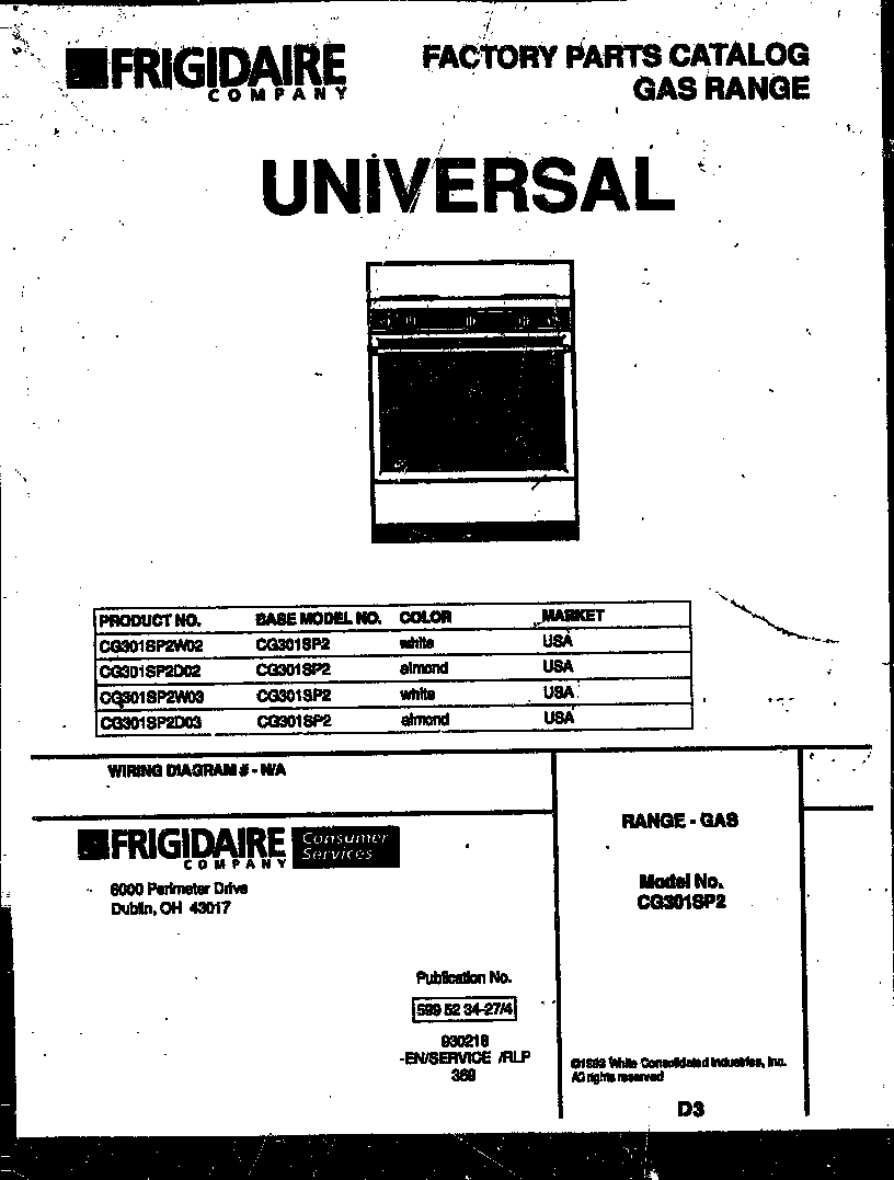 Frigidaire CG301SP2W3 cover diagram