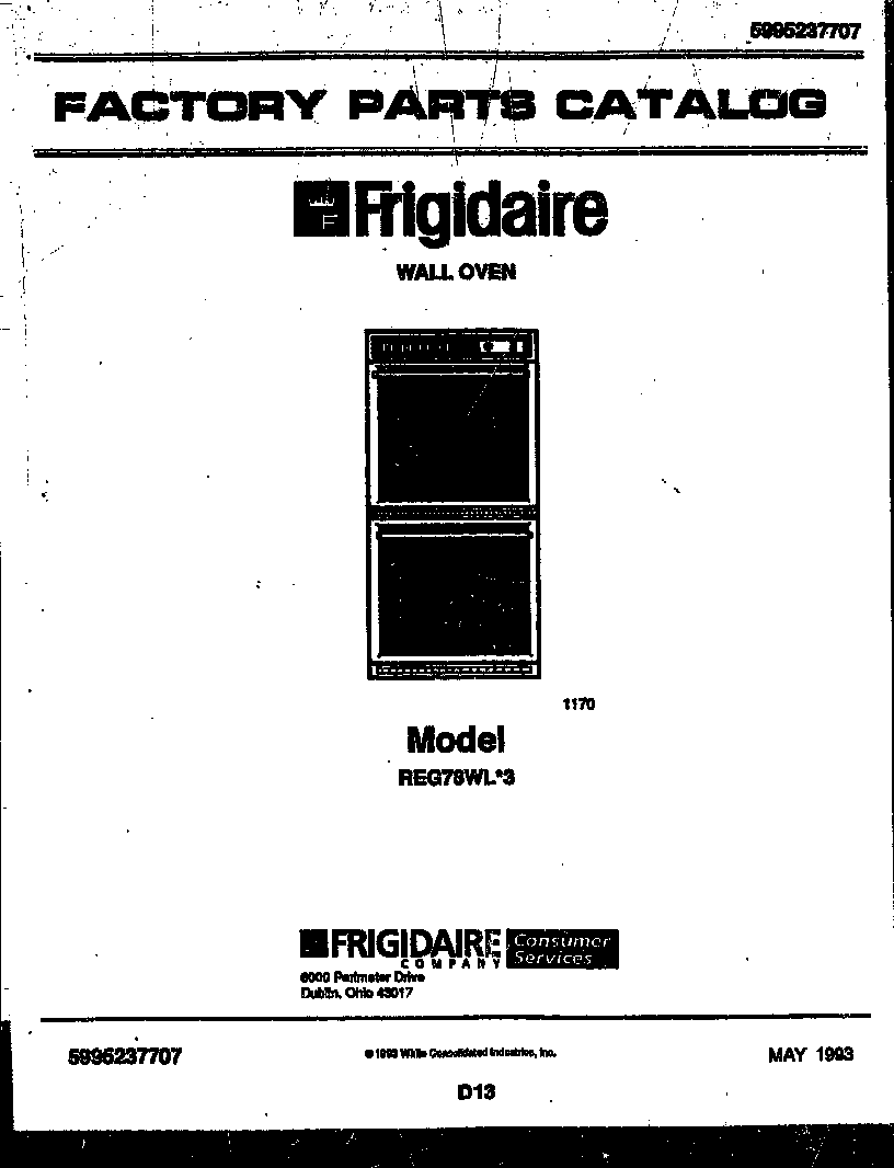 Frigidaire REG78WL3 cover page- text only diagram