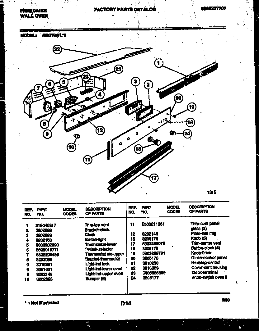 Frigidaire REG78WL3 control panel diagram