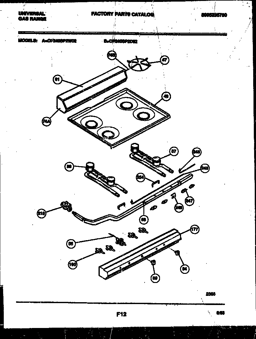 Frigidaire CP240SP2D2 backguard, cooktop and burner parts diagram