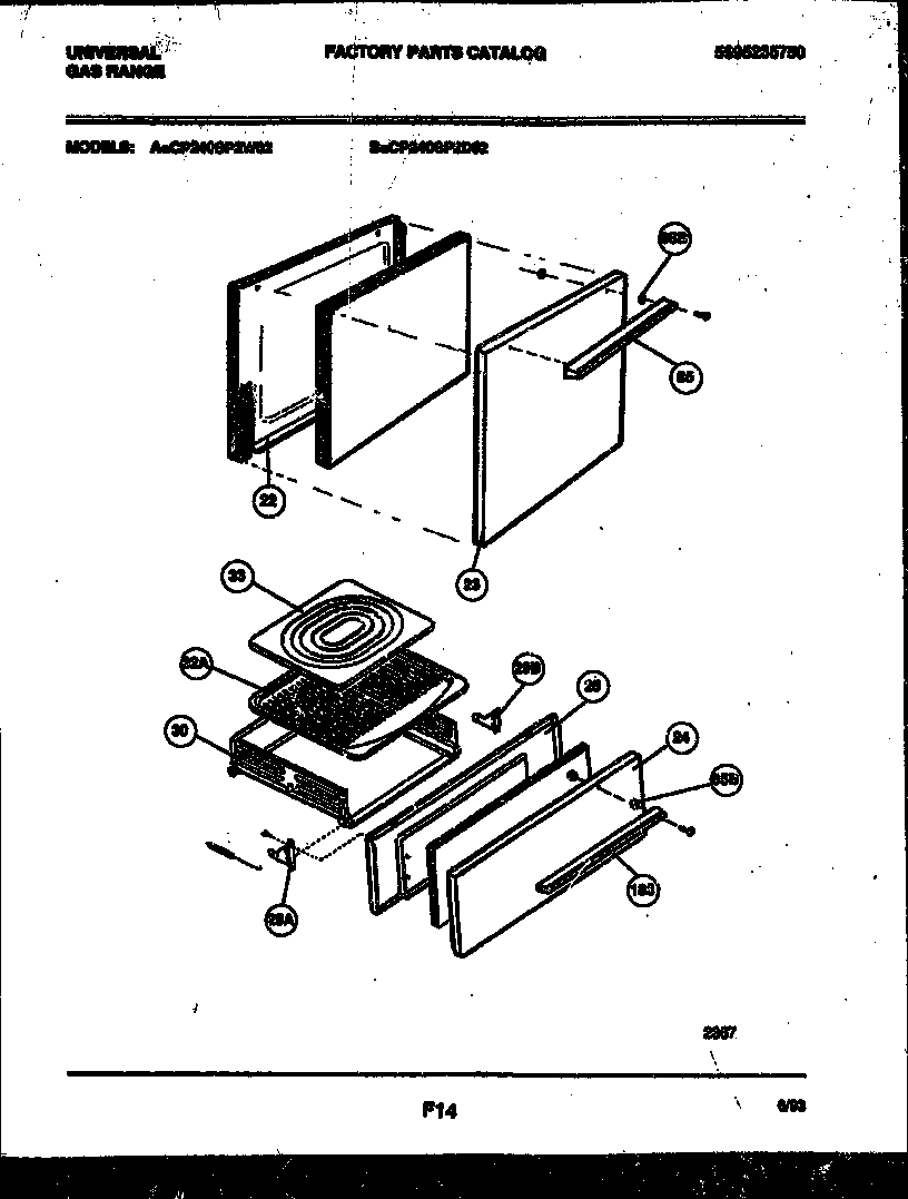 Frigidaire CP240SP2D2 door and broiler drawer parts diagram