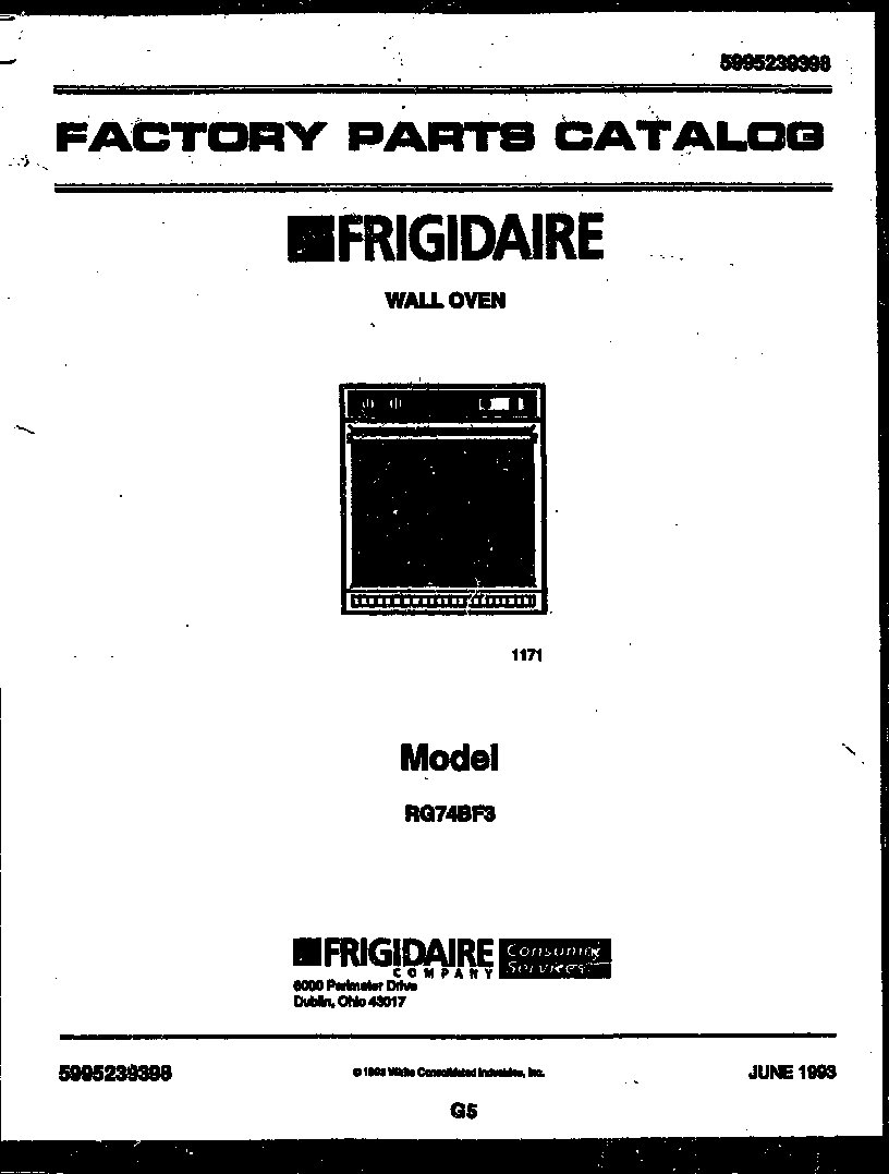 Frigidaire RG74BF3 cover page- text only diagram