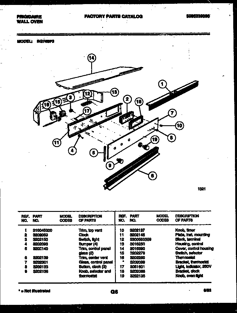 Frigidaire RG74BF3 control panel diagram