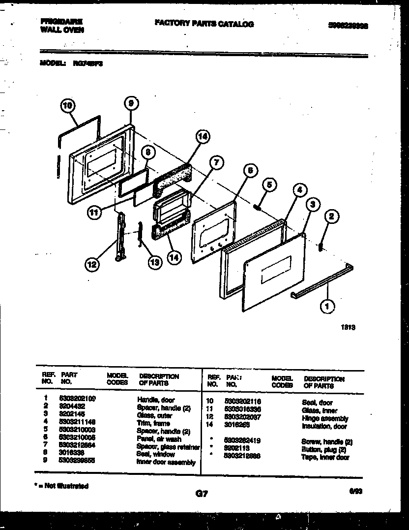 Frigidaire RG74BF3 door parts diagram